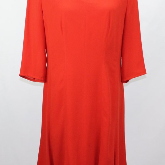 Hugo Boss Women's Dress 10 Red Orange Chiffon 3/4 Sleeve Knee Length - Picture 11 of 11